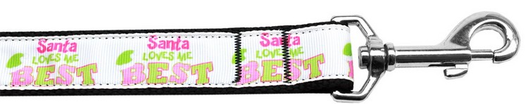 Santa Loves Me Best Nylon Dog Leash 3/8 inch wide 6ft Long